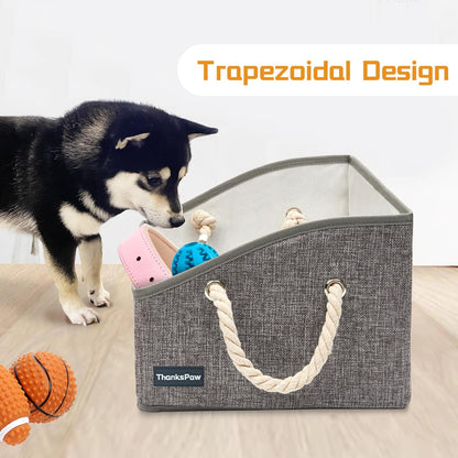 Dog Toy Box, Large Dog Toys Storage with Handle, Fabric Trapezoid Dog Toy Bin, Collapsible Basket Chest Organizer, Perfect for Pet Toys, Blankets, Dog Toys and Accessories