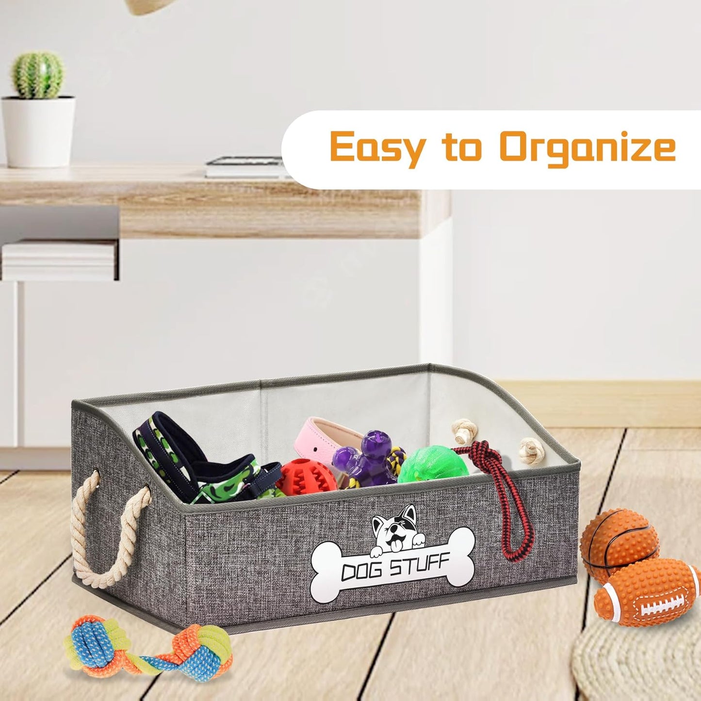 Dog Toy Box, Large Dog Toys Storage with Handle, Fabric Trapezoid Dog Toy Bin, Collapsible Basket Chest Organizer, Perfect for Pet Toys, Blankets, Dog Toys and Accessories