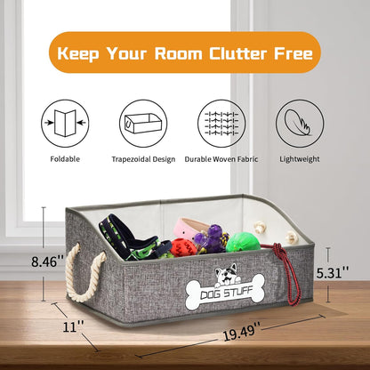 Dog Toy Box, Large Dog Toys Storage with Handle, Fabric Trapezoid Dog Toy Bin, Collapsible Basket Chest Organizer, Perfect for Pet Toys, Blankets, Dog Toys and Accessories