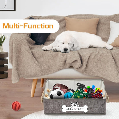 Dog Toy Box, Large Dog Toys Storage with Handle, Fabric Trapezoid Dog Toy Bin, Collapsible Basket Chest Organizer, Perfect for Pet Toys, Blankets, Dog Toys and Accessories