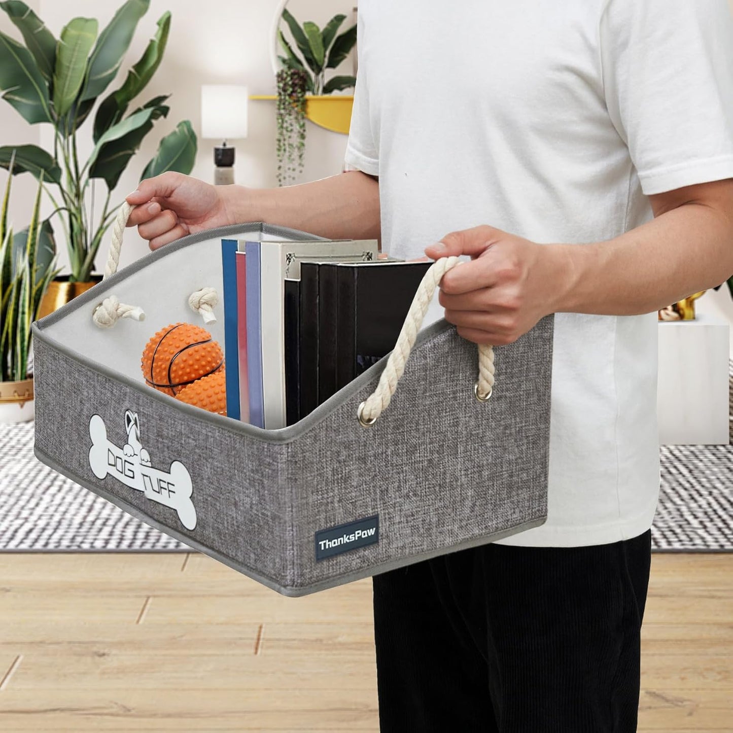 Dog Toy Box, Large Dog Toys Storage with Handle, Fabric Trapezoid Dog Toy Bin, Collapsible Basket Chest Organizer, Perfect for Pet Toys, Blankets, Dog Toys and Accessories