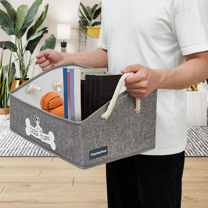Dog Toy Box, Large Dog Toys Storage with Handle, Fabric Trapezoid Dog Toy Bin, Collapsible Basket Chest Organizer, Perfect for Pet Toys, Blankets, Dog Toys and Accessories